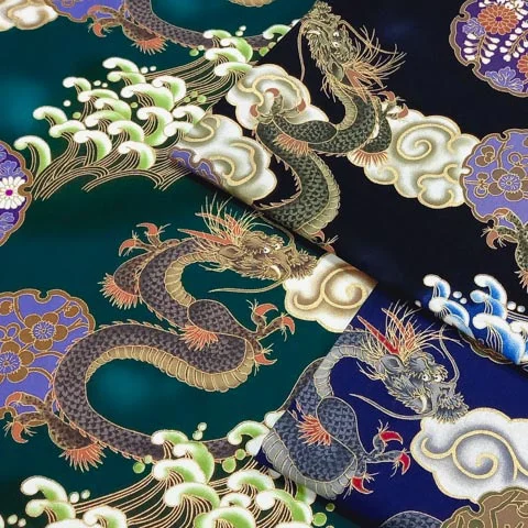 Dragon pattern fabric with gold accents