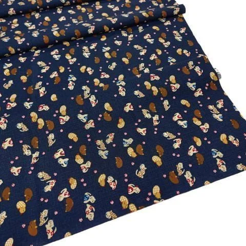 Japanese dark blue fabric with kimono cat motif